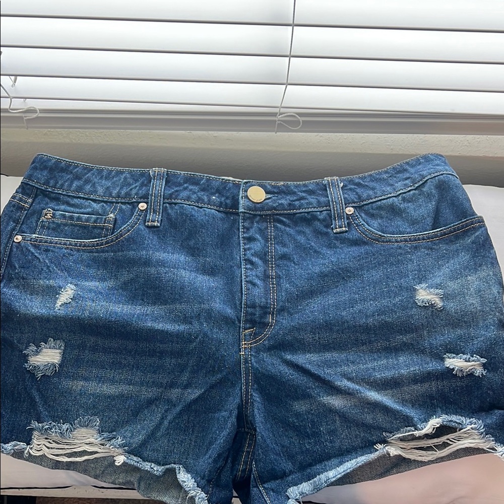 7 For All Mankind Blue Distressed Jean Shorts